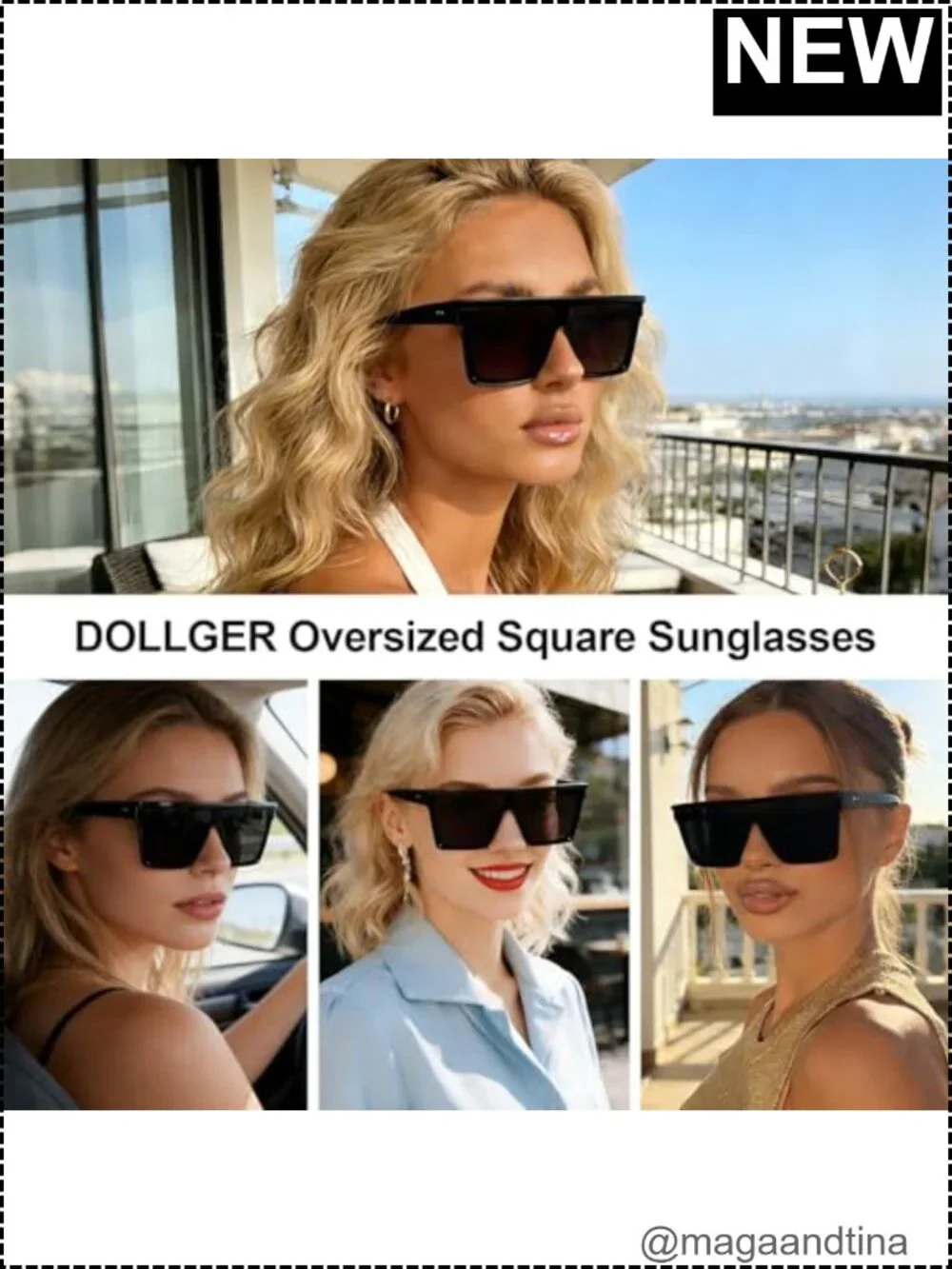 Oversized Square Sunglasses UV400 Protection Flat Top Retro Shades